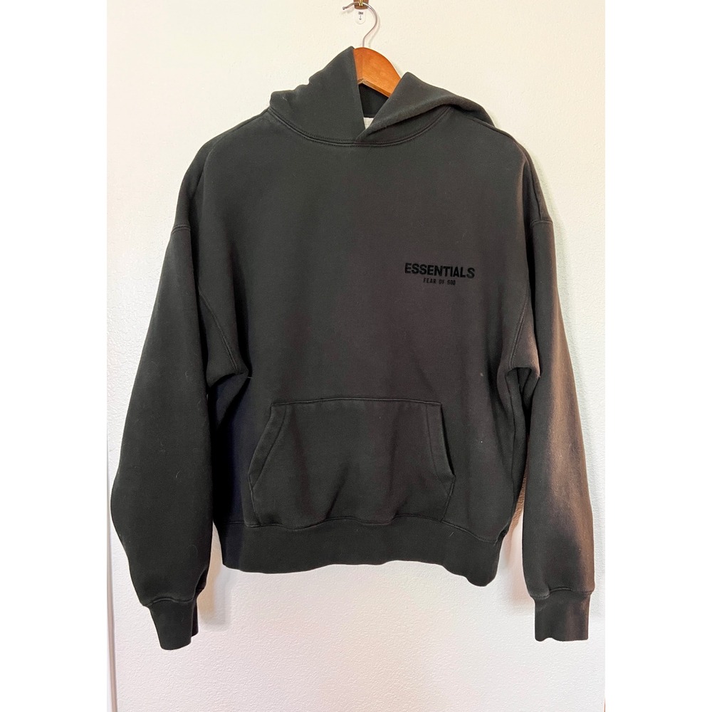Fear of God Essentials Hoodie Black Small Logo Pullover Sweatshirt S